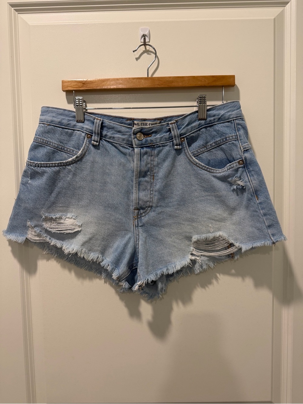 We The Free Light Blue Distressed Denim Cutoff Shorts